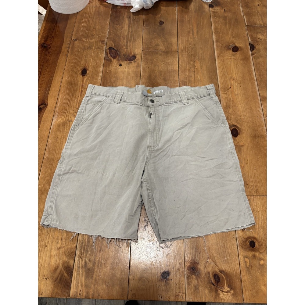 Carhartt Men's Relaxed Fit Canvas Carpenter Shorts Khaki Size 40‎ Frayed Hem